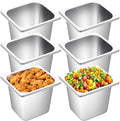 Jinei Steam Table Pan 1/6 Hotel Pan Stainless 201 Steel Size 6'' Deep Storage Catering Metal Commercial Food Pans for Kitchen Restaurant Buffet Party Supplies(6 Pcs)