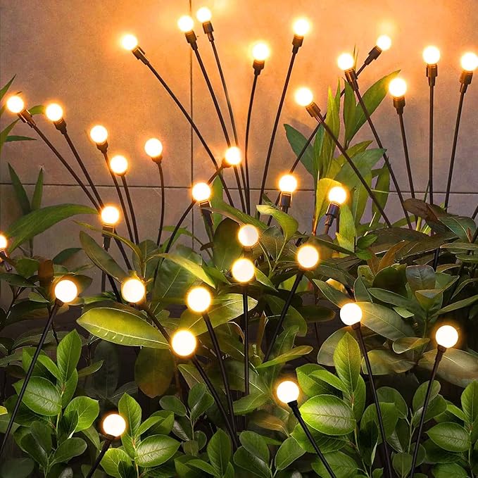 Solar Garden Lights Outdoor 4 Pack 32LED Swaying Light Waterproof Solar Lights Outdoor for Yard Pathway Patio Swaying Lawn Decor as Gardening Gifts for Women Holiday