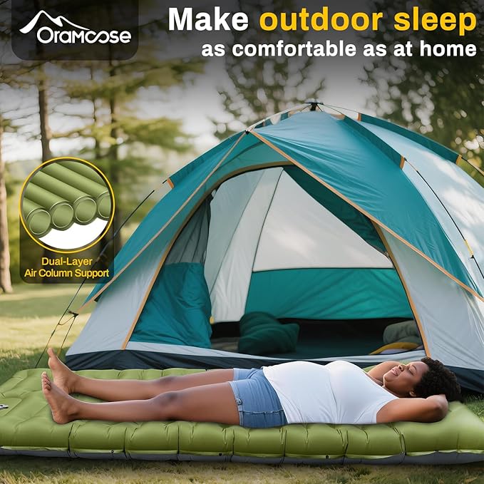 Camping Sleeping Pad Extra Thick 6 Inch Inflatable Camping Mat with Pillow Built-in Foot Pump Sleeping Pad for Camping Ultralight Self Inflating Campings Pad for Tent Backpacking Hiking Camp Gear