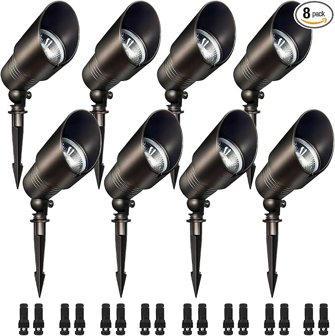 Low Voltage Spot Lights 2700K-5000K Adjustable 7W 520LM IP65 Waterproof CRI 90+ 12-24V AC/DC Outdoor Landscape Light for Garden Yard Bronze ETL Listed 8-Pack