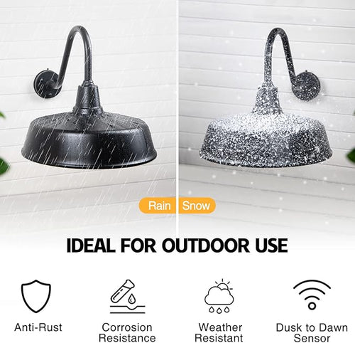 18 inch Barn Lights Outdoor Gooseneck Lighting Dusk to Dawn Black Exterior Barn Lights Farmhouse Wall Lighting Fixtures with Sensor for Porch Garage (2 18 Diameter)