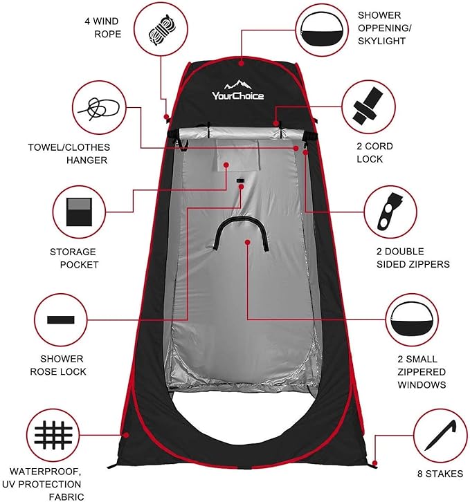 Your Choice Pop Up Privacy Shower Tent 3.9 x 3.9 x 6.2FT Portable Camping Changing Room Instant Setup Outdoor Shelter with Silver Coating Vent Window &amp Carry Bag for Beach Hiking &amp RV | Po