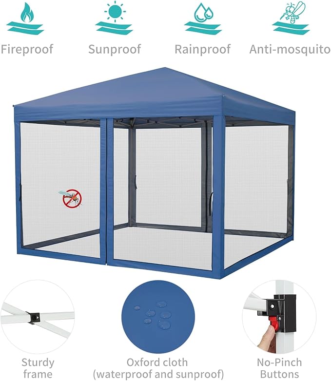 Outdoor Camping Tent 3x3 Meter Square Tent 2.7m Height Polyester-PU Coated Waterproof Navy Blue Color Family Camping Shelter