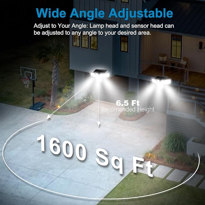 AmeriTop Solar Lights Outdoor 2 Pack 300 LED High Brightness Cordless Solar Motion Sensor Lights 4 Adjustable Heads320° Wide Angle Illumination IP65 Waterproof Security LED Flood Light(Daylight)