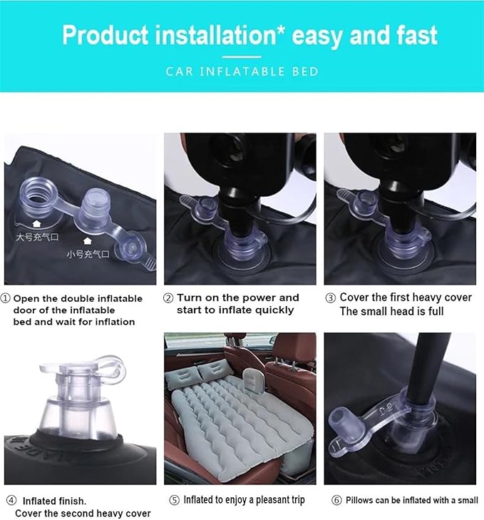 Car Inflatable Bed Multifunctional Camping Inflatable Mattress Double-Sided Flocked PVC Car Bed Cold-Resistant and Pressure-Resistant Car Interior (Pig)