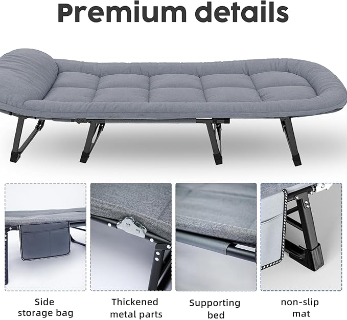 Camping Cot with Mattress No Assembly Required Heavy Duty Folding Camping Cot for Adults 550 Lbs Capacity Adjustable Portable Sleeping Bed for Indoor Outdoor &amp Patio Use (L''70)