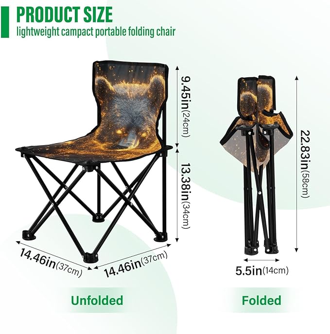 KLL Cool Bear Glowing Fireflies Packable Camp Chairs Ultra Lightweight Youth Camping Chair Carry Bag Included Travel Chair for Sports Outside