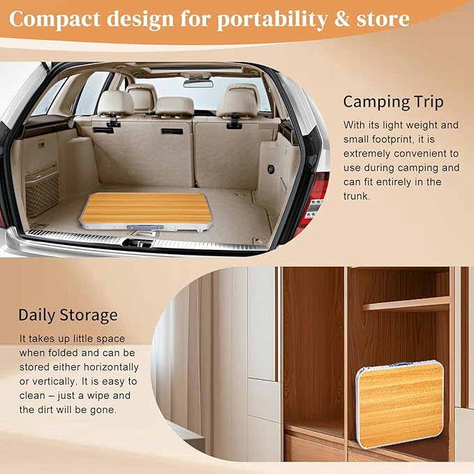 Folding Camping Table2.3FT Aluminum Folding Picnic TableHeavy Duty Utility TableIndoor Outdoor Portable Lightweight with Carrying Handlefor BackyardPicnicPartyBBQ (Wood Grain)