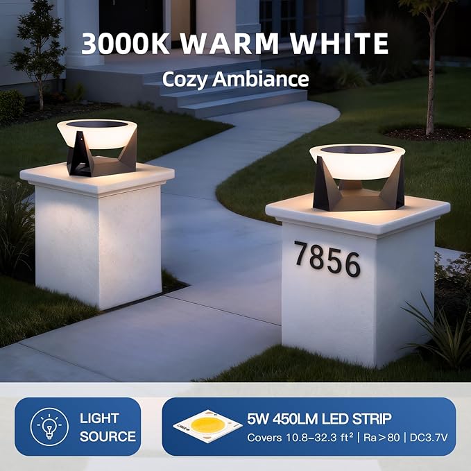Solar Post Lights 15'' Pillar Lights Outdoor Large Column Light Waterproof 3000K Modern Posts Lamp Solar Powered Fence Deck Lantern Dusk to Dawn Lighting Fixture for Garden Patio Columns