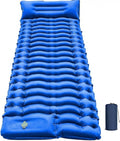 Camping Sleeping Pad Ultralight Camping Pad with Pillow Built-in Foot Pump Inflatable Sleeping Mat Compact for Camping Backpacking Hiking Traveling - Blue