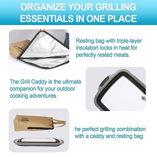Collapsible Large BBQ Prep Tub &amp BBQ Resting Bag Foldable Cutting Board with Lid BPA Free Silicone Dish Bowl Leak Free Drain Hole for Meal Prep Marinating Food Storage(Black)