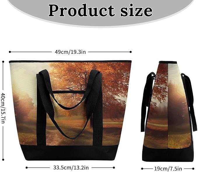 Insulated Shopping BagLarge Reusable Cooler Bags Autumn Scene Printed Foldable Shopping BagTravel Waterproof Shoulder Bag