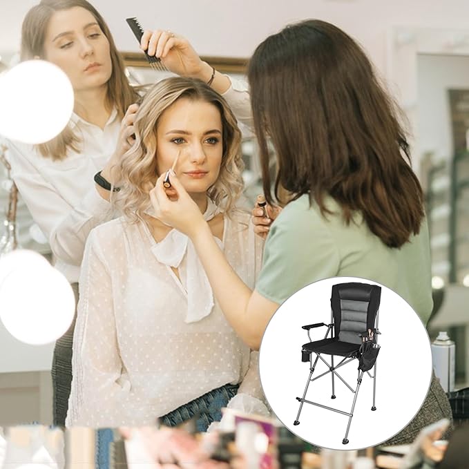 Extra Tall Folding Chairs for Adults 2 Pack Portable Bar Height Foldable Director Chairs for Camping Outside Comfortable with Makeup PocketHigh Back and Footrest Black and Red
