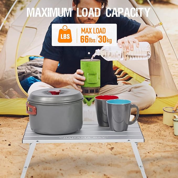 Old Bahama Bay Ultralight Aluminum Mini Table 66lbs/30kg Weight Capacity Foldable Small Beach Table with Retractable LegsSuitable for Picnic Camping Outdoor Hiking