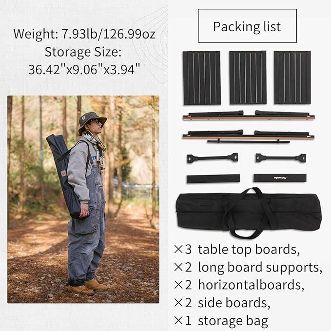 Naturehike IGT Camping Table Fold up Lightweight Aluminum Alloy+Wood 4-6 Person Portable Table with Carry Bag for Outdoor Folding Square Table Picnic Backyards BBQ Camp Kitchen