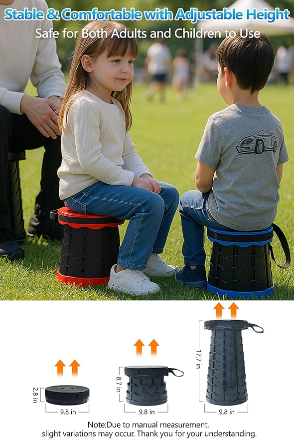 Collapsible Stool Adjustable Height Foldable Stool 396lbs Max Weight Lightweight But Sturdy Folding Stool for Fishing Hiking Tours BBQ Parties Outdoor Activities HEI-2PCS