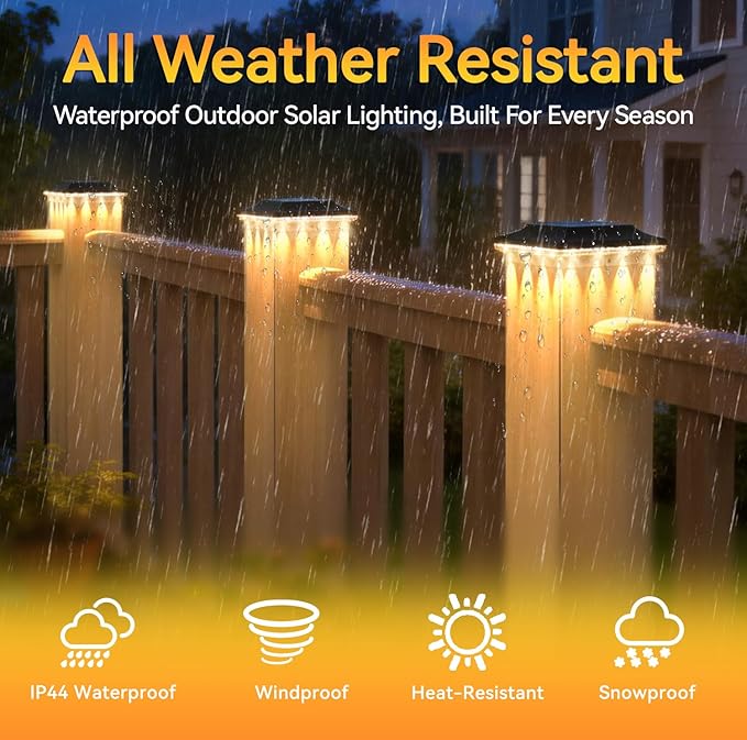 4x4 Solar Post Cap Lights Outdoor Black Deck Post Light Solar Powered for 3.5x3.5 Vinyl/Wooden Post Waterproof 3 Modes(Warm/Cool Light) Solar Fence Light for Garden Patio Porch 6pack