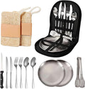 Camping Cutlery Set 12-Piece Stainless Steel with Plates and Case Portable Outdoor Dining Kit Silver