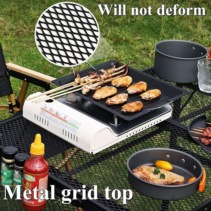 Camping Tables That Fold Up LightweightMetal Portable Grill Table for Outdoor Garden Patio BBQ Party MarketCamping Grill Side Table with 2 Wing Panels70cm/27.5”