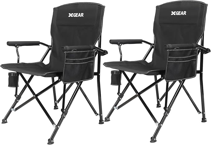 Camping Chair with Padded Hard Armrest Sturdy Folding Camp Chair with Cup Holder W Mesh Storage Bag Support to 400 lbsfor Adults 2 Pack