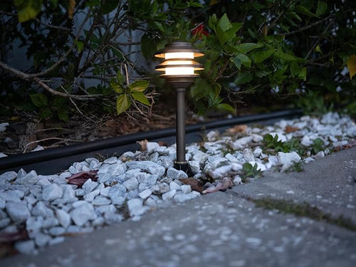 12V Cast Brass Pagoda Path Light (Bronze) with 3W 2700K Warm White G4 LED Bulb for Low Voltage Landscape Lighting on Outdoor Pathway Walkway Garden Driveway or Patio
