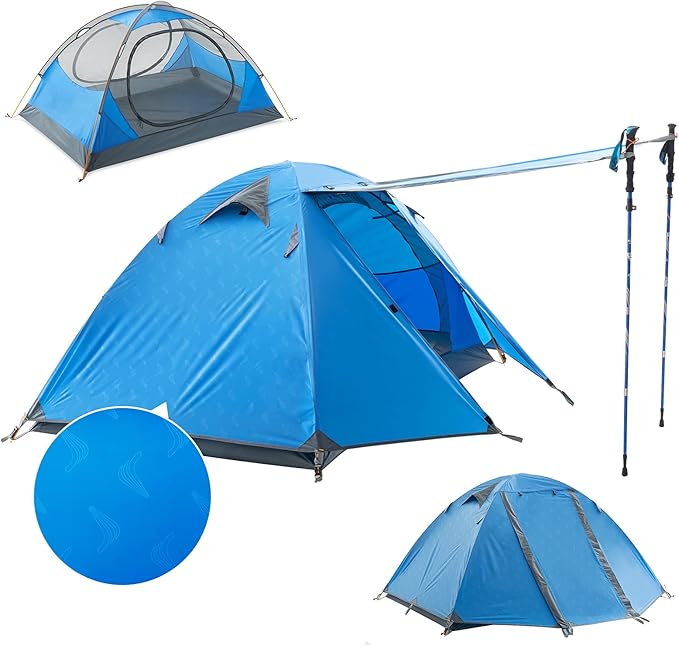 BISINNA 2 Person Camping Tent Outdoor Lightweight Waterproof Easy Setup Two Doors 3 Season Double Layer Large Space Backpacking Tent for Camping Backpacking Hiking Travelling Hunting