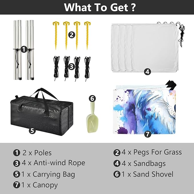 ALAZA Watercolor Wolf Head Art Beach Tent Sun Shelter UPF50+ Protection Beach Shade Canopy w/ 4 Sandbags for Outdoor Camping Fishing Backyard Fun Picnic 10x9 ft