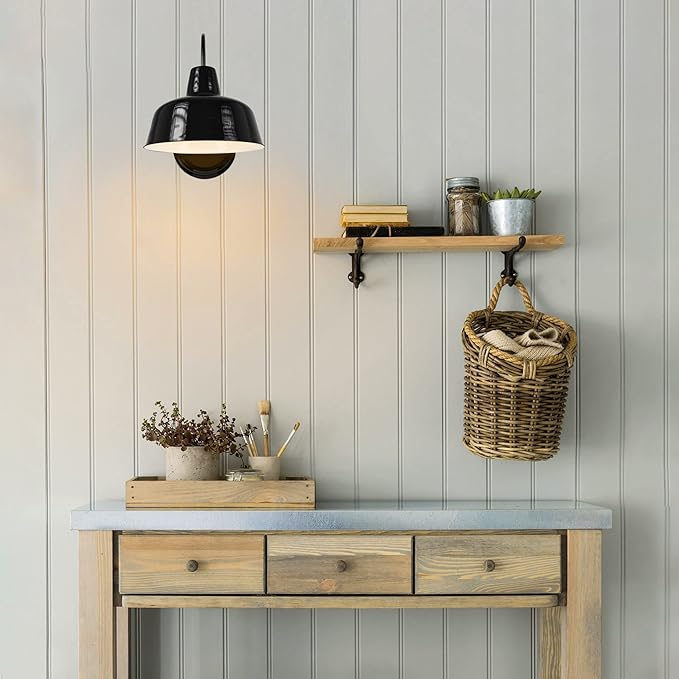 Design House Mason Farmhouse Gooseneck Barn Light Outdoor Exterior Porch or Patio Wall Light Fixture Satin Black 10 Inch Diameter 1-Pack 588830-SB