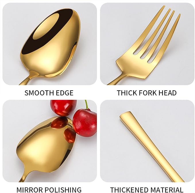 Mirror Polished Mirror Polished Utensils Set Include Fork Knife Spoon Set Modern Design Cutlery Utensil Sets Dishwasher Safe(Size:24PCSColor:Gold)