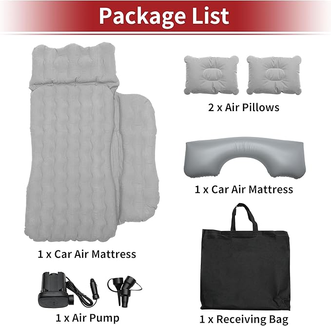 ACROPIX Inflatable SUV Truck Car Air Mattress Back Seat Camping Bed Thickened Car Sleeping Pad for Travel Car Bed SUV Mattress with Car Air Pump and Pillows Gray