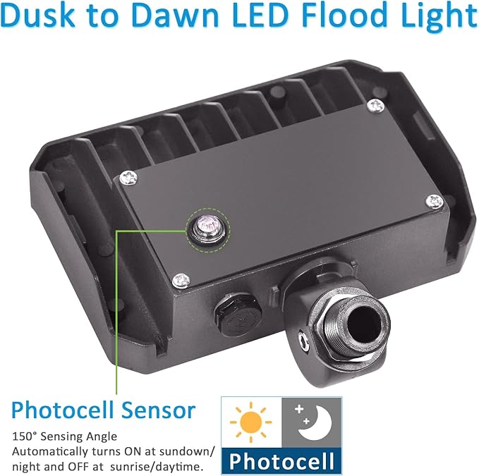 60W LED Knuckle Mount Flood Light Outdoor Security Floodlights Fixture with Base Dusk-to-Dawn Photocell Daylight AC100-277V 7800lm(300W Equivalent) IP65 Waterproof for Entrance Yard(2Pack)