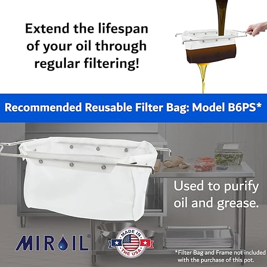 MirOil Oil Grease Bucket &amp Filter Pot Silver (7 Gallon) – Fryer Container w/Lid Lock &amp Clip Food Grade Interior Coating - Hot Grease Collection Pot - Made In USA – Model #60L