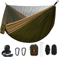 Camping Hammock Portable Hammocks with Mosquito NetLightweight Nylon Parachute Hammock with 10ft Tree StrapsCamping Gear Must Haves for Travel Hiking Backpacking Beach Patio-Green&ampKhaki
