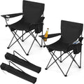 HaSteeL 2 Pack Camping Chair Large Folding Beach Chairs with Cooler Bag Cup Holder &amp Storage Pocket Portable for Outdoor Patio Picnic Lawn Hiking Fishing Travel Support 275 LBS (Black)