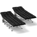 DWVO 2PCS Camping Cots Portable Recliner Lounge Chair w/Mattress Outdoor Folding Cot Heavy Duty 575 LB Capacity 1200D Oxford w/Carry Bag Travel Camp Bed for Camping Office Traveling Black