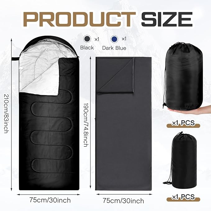 Tranqun Sleeping Bags for Adults with Fleece Cotton Liner Warm Portable Waterproof Lightweight with Compression Sack for Spring Camping Hiking Travel