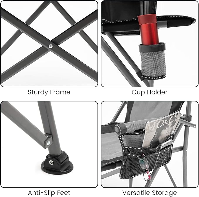 XGEAR Camping Chair Hard Arm High Back Lawn Chair Heavy Duty with Cup Holder for Camp Fishing Hiking Outdoor Carry Bag Included