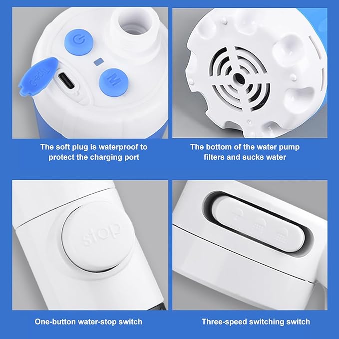 4000mAh Rechargeable Shower Pumps High Flows Compacts Design for Camping Travel and Dorm Use