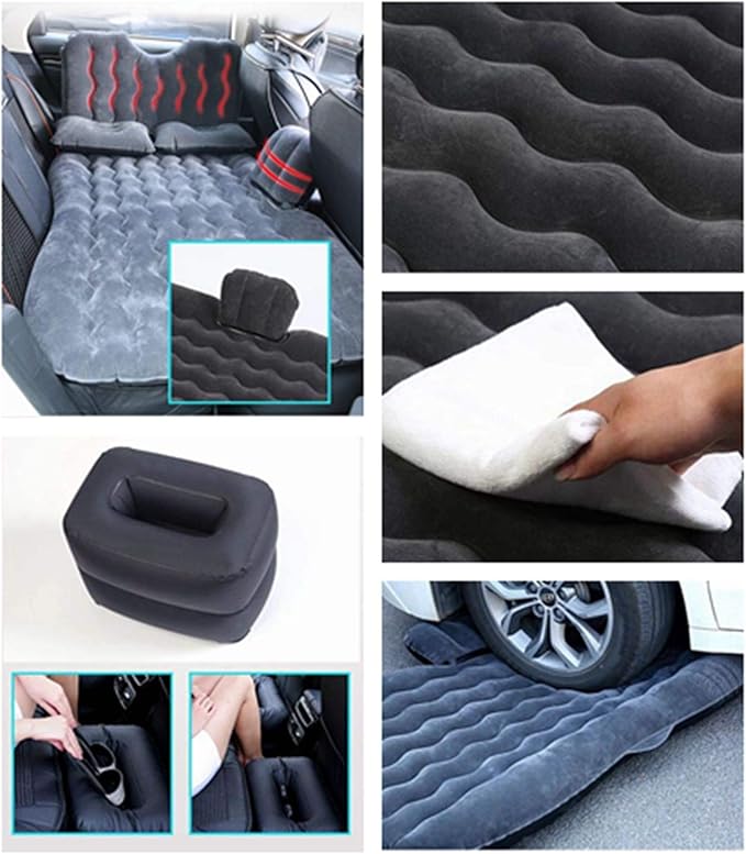 Inflatable Car Air Mattress Back Seat Bed with Air PumpThickened Portable Car Travel Sleeping Camping Air Mattress Blow Up Bed for Car Universal SUV