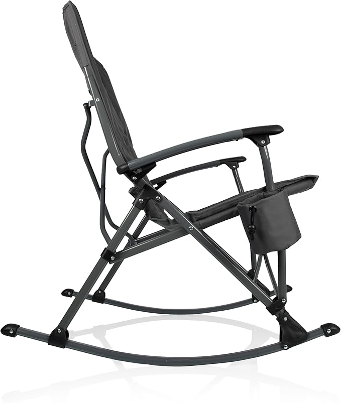 Picnic TIME Personalized Outdoor Rocking Camp Chair Custom XL Heavy Duty Camping Chair for Adults (Gunmetal Gray)