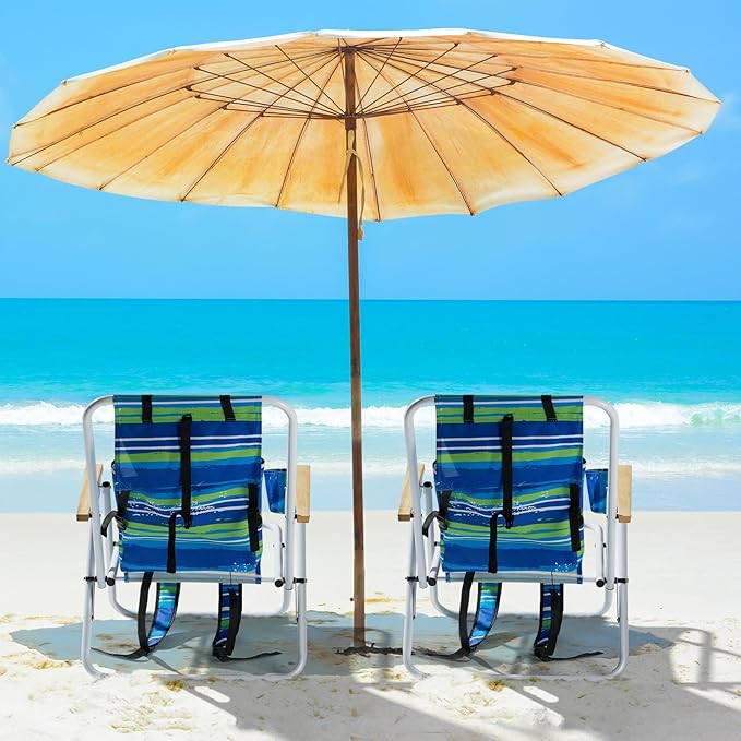 2 Pack Outdoor Beach Portable Lawn ChairPortable Lightweight Folding Chair for AdultsFolding Beach ChairPortable Backpack Foldable Camping Chairwith Cup Holderfor Patio Pool Yard Garden (Blue)
