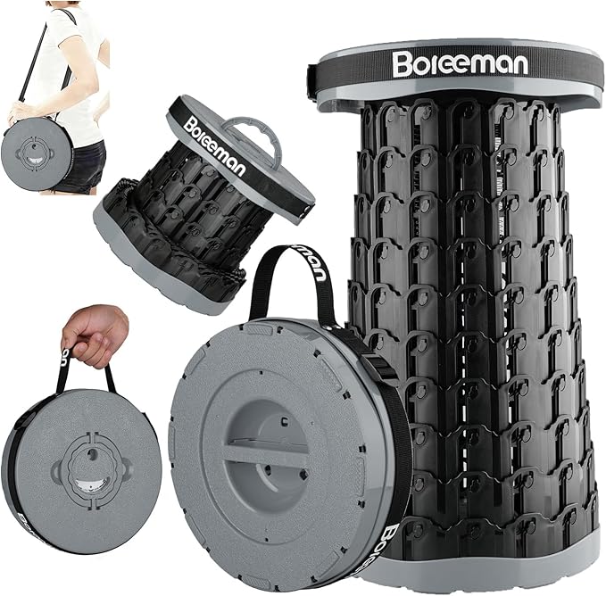 Boreeman 2026 Upgraded Collapsible Stool Lightweight Yet Sturdy with Load Capacity 800lbs Portable Folding Stool for Camping Fishing Hiking BBQ (Grey)