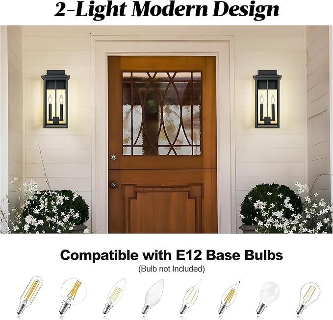 Large Modern Exterior Lighting Fixtures Porch Lights Outdoor Sconce Lights Outdoor Wall Lantern Outside Light Fixtures for HouseFront DoorGarage Light Wall Mount Waterproof 2 Pcs E12 Base