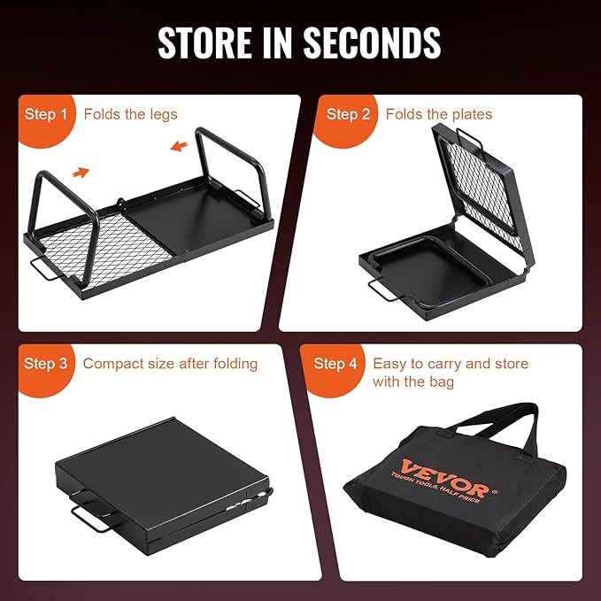VEVOR Folding Campfire Grill Heavy Duty Steel Mesh Grate 22.4 Portable Camping Grates Over Fire Pit Camp Fire Cooking Equipment with Legs Carrying Bag Grilling Rack for Outdoor Open Flame Cooking