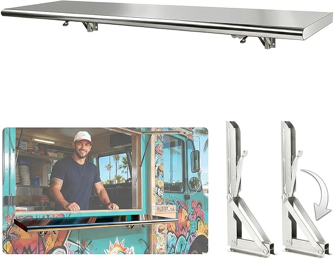 Concession Shelf 50 L x 12''W Folding Shelf Stainless Steel Food Shelf Stand Serving for Concession Serving Window Food Truck Kitchen Counter