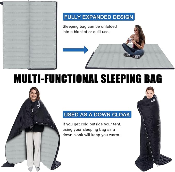 Down Sleeping Bag for Adults Ultralight Wearable Sleeping Bag for Backpacking Can Be Used as a Blanket or Mat