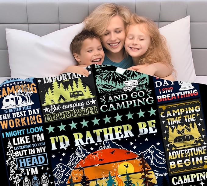 Camping Blanket Gift for Men or WomanCamping Stuff Camping Lovers thorw Blankets for Camper OutdoorGifts for Campers on Birthday Christmas Thanksgiving 80x60
