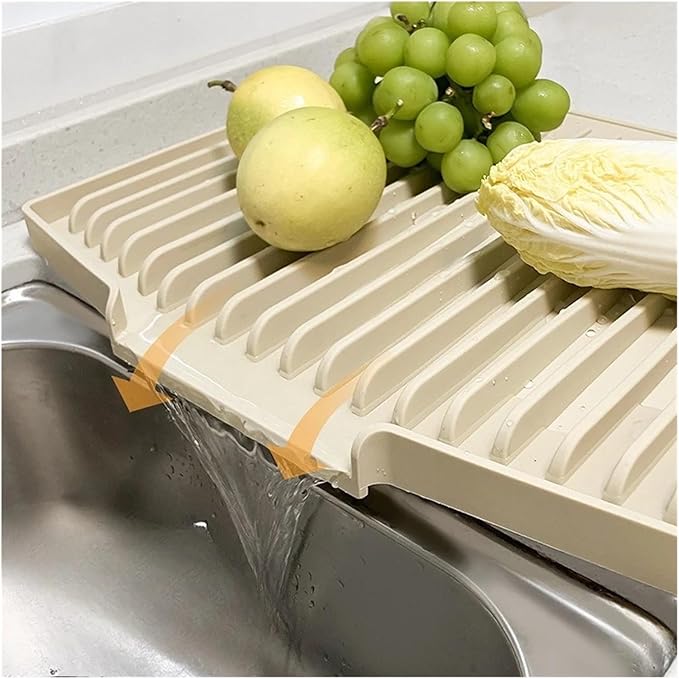 Silicone Countertop Basin Drain Tray Pot Mat Kitchen Counter Pad With Elevated Slope To Prevent Water Pooling(Apricot)