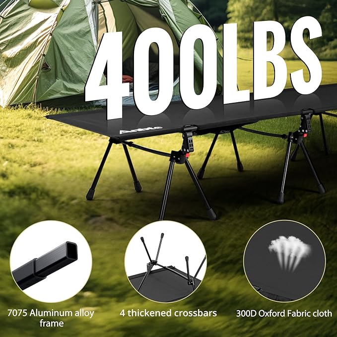 Anbte 3ft Folding Camping Table with Storage Net and Bag 2 Adjustable Heights Aluminum Roll Up Camping Table &amp Ultralight Camping Bed Height Adjustable Support 180KG Portable Cots