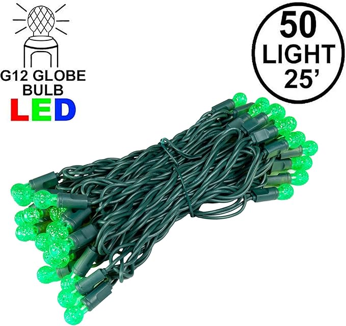 Novelty Lights 25FT 50 LED G12 Christmas String Lights Tree Lights Indoor Outdoor Commercial Grade LED Mini Light Set with 40000 Hours Rating Christmas Lights Christmas Tree Lights Green